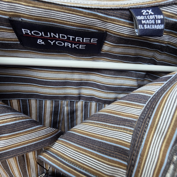 Roundtree & Yorke Casual Striped Shirt - Navy and Charcoal - Picture 7 of 9